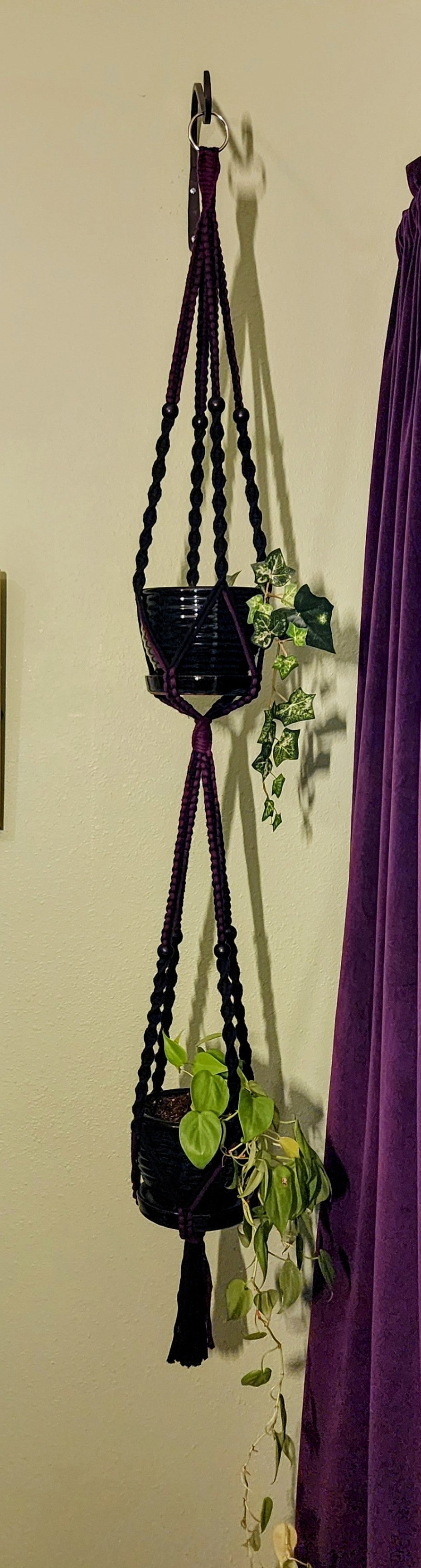 Purple/Black Macrame Plant Hanger