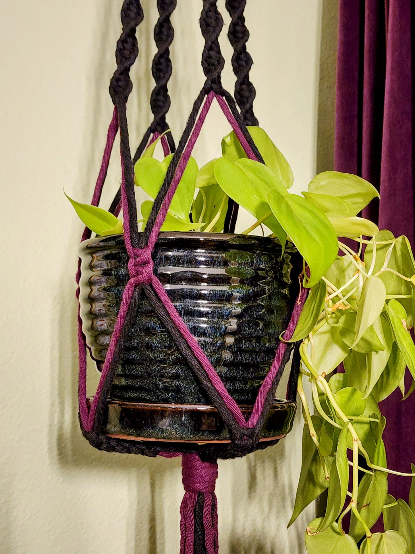 Purple/Black Macrame Plant Hanger