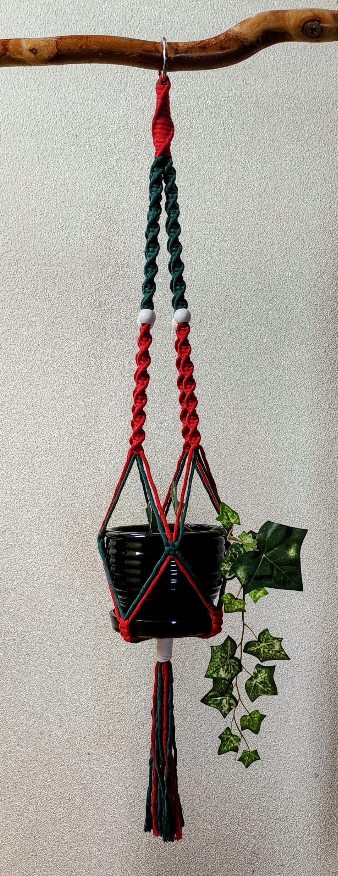 Greed/Red Macrame Plant Hanger