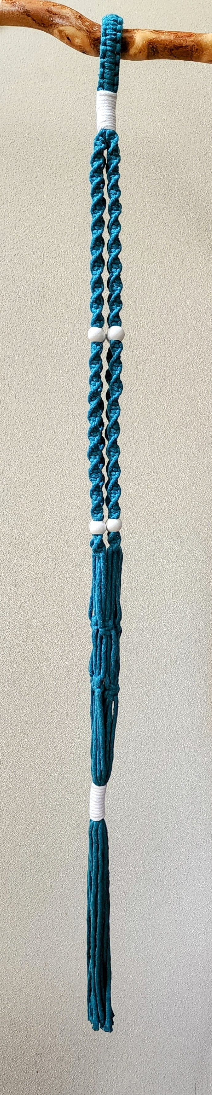 Teal and White Macrame Plant Hanger